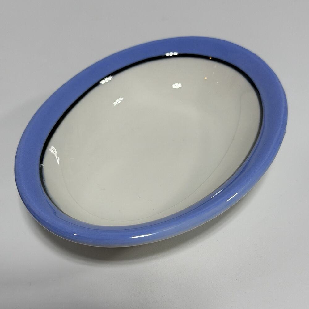 2 Vtg Carr China Rho Dendra Blue White Oval Berry Bowl Dish 5" Restaurant Ware